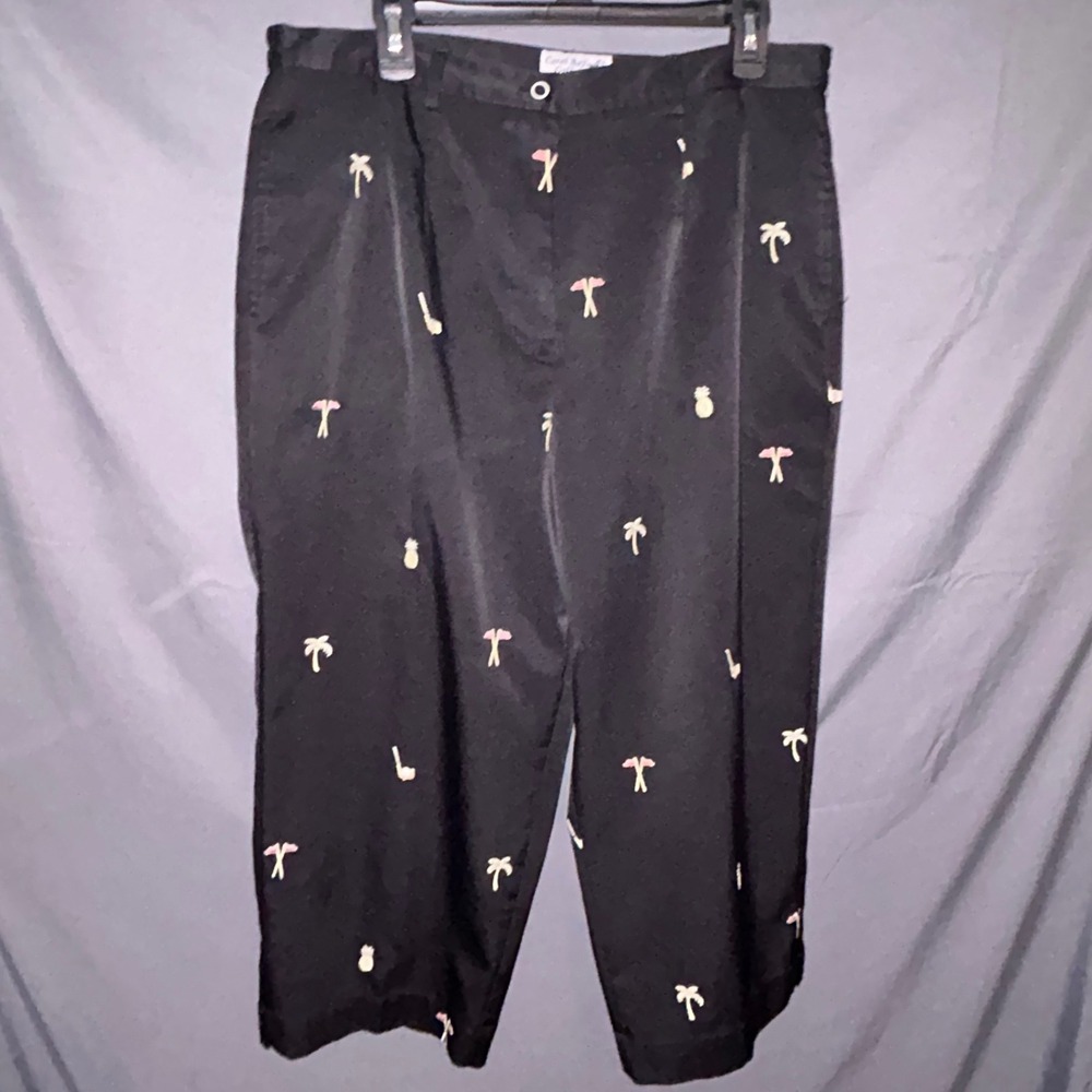 Coral Bay Golf Womens Black Embroidered Palm Tree Pineapple Golf Pants Size 16 - Picture 1 of 8